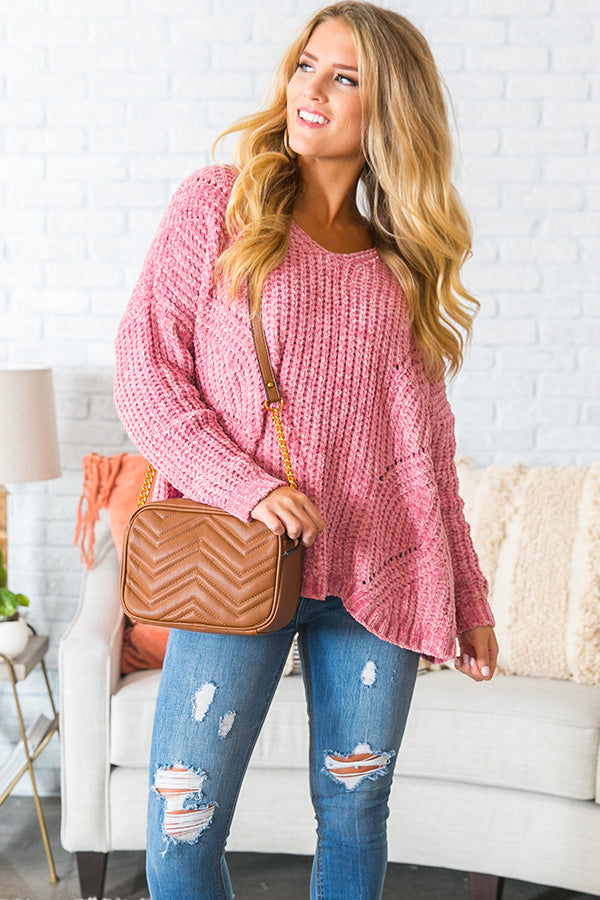 Cabin Getaway Chenille Sweater in Pink • Impressions Online Boutique