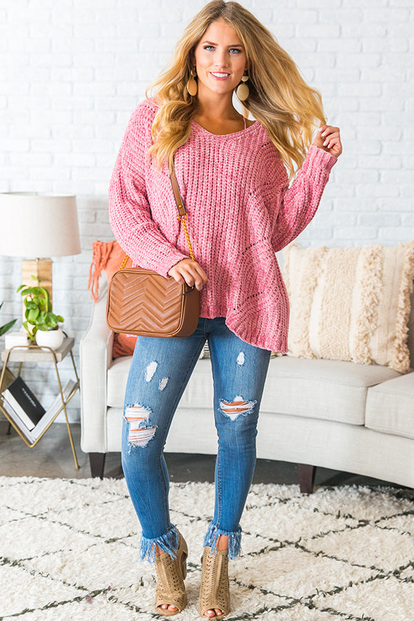 Cabin Getaway Chenille Sweater in Pink