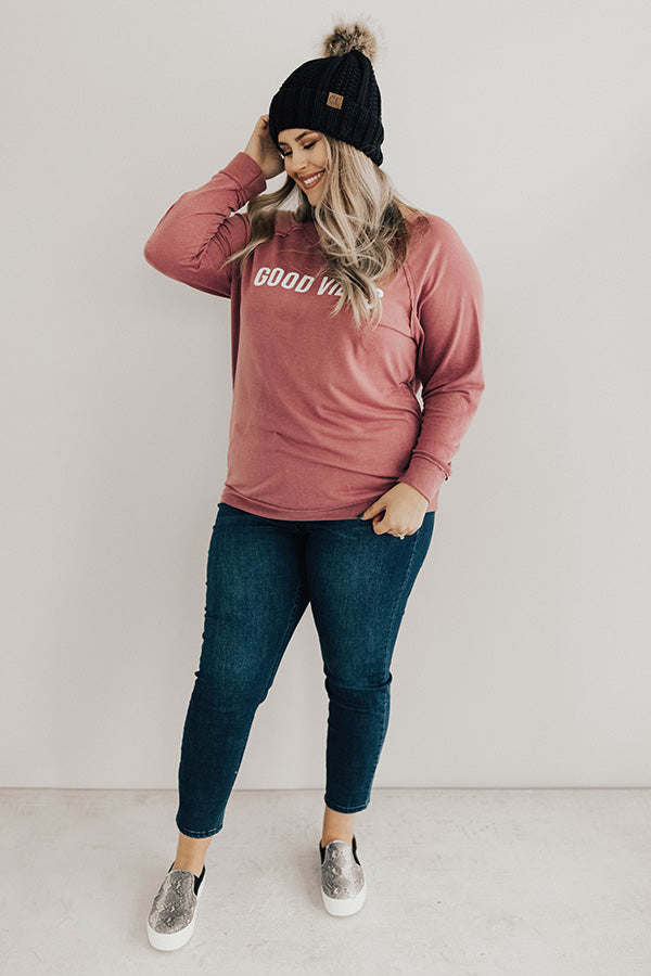 Good Vibes Only Sweatshirt In Blush Curves