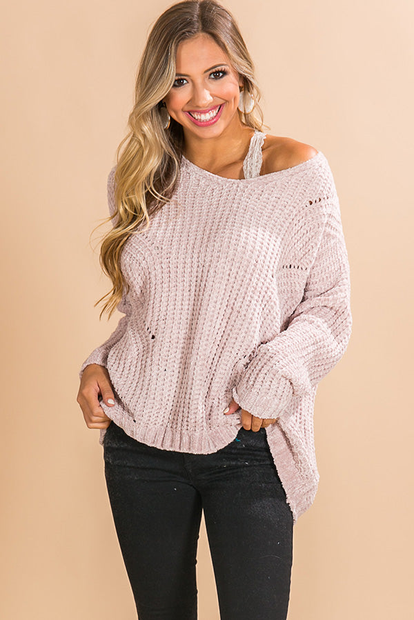 Cabin Getaway Chenille Sweater in Light Blush Image - 4