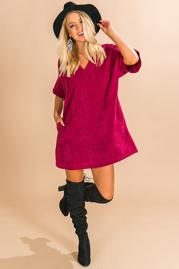 Take A Chance Corduroy Shift Dress in Wine Image - 1