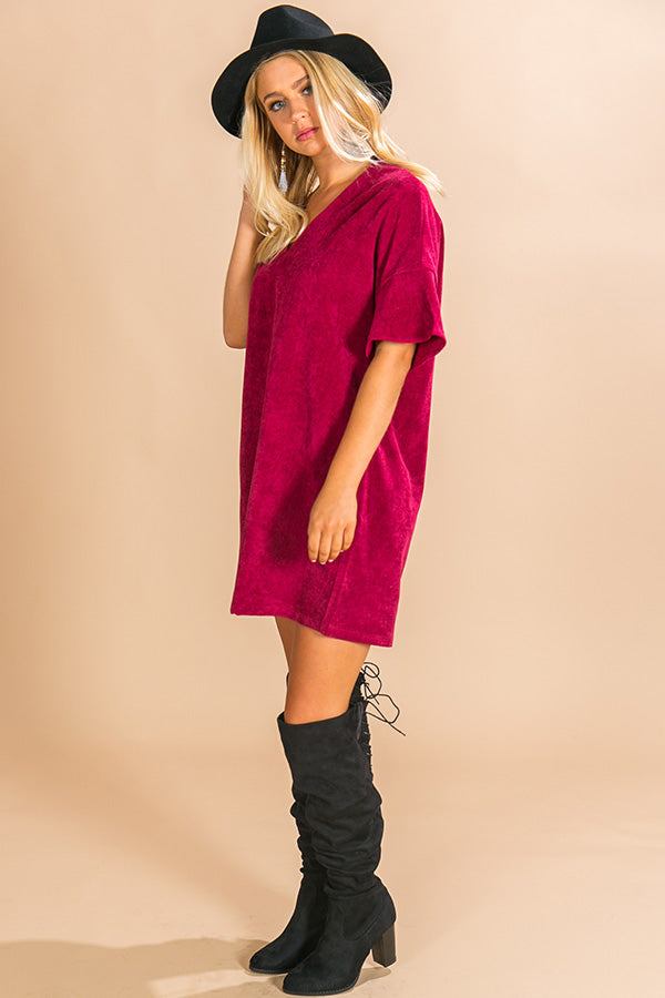 Take A Chance Corduroy Shift Dress in Wine Image - 3