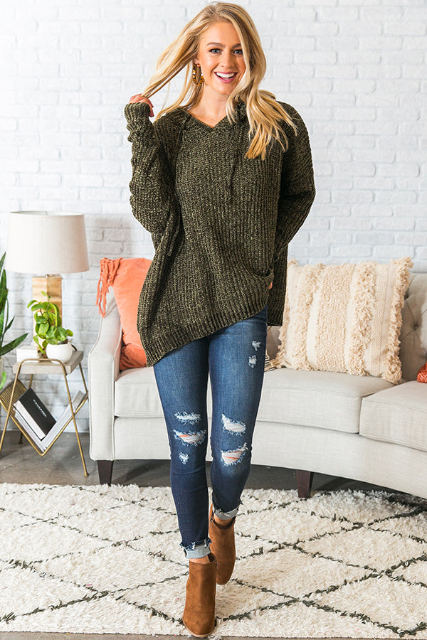 S'more Fall Please Chenille Sweater In Olive