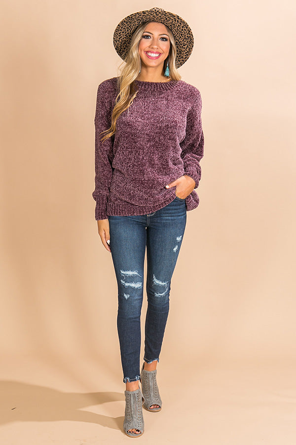 Champagne and Cuddles Chenille Sweater in Royal Plum Image - 2