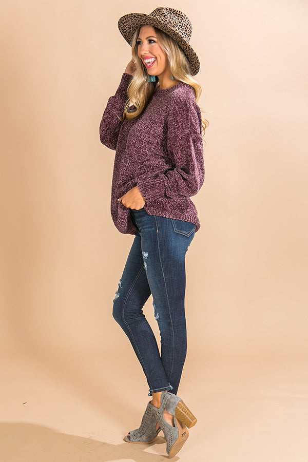 Champagne and Cuddles Chenille Sweater in Royal Plum Image - 3