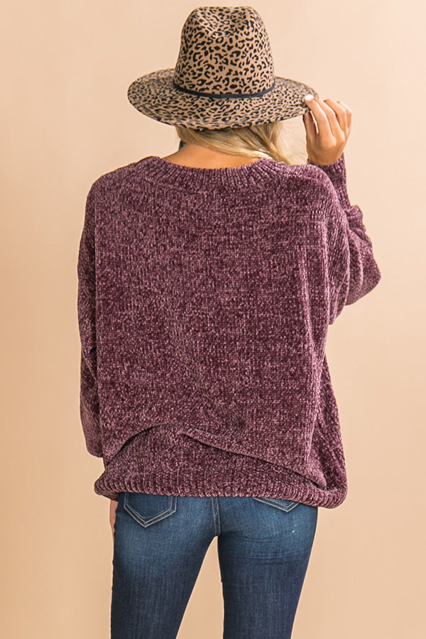Champagne and Cuddles Chenille Sweater in Royal Plum Image - 4