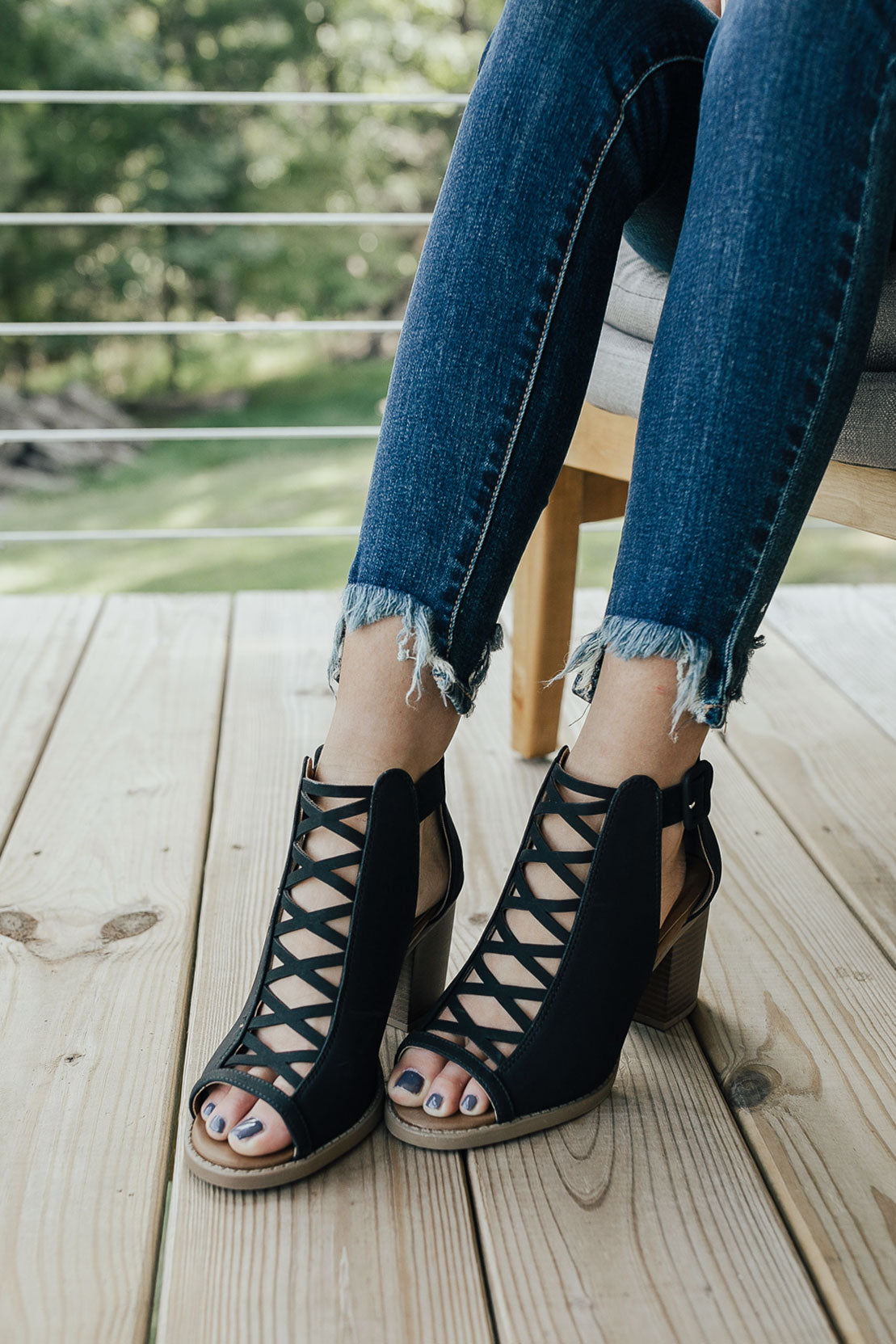 The Adrianna Peep Toe Bootie in Black Image - 3