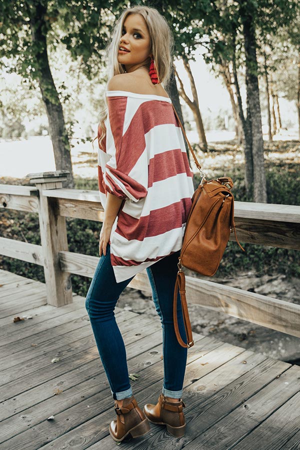 Off The Grid Stripe Sweatshirt In Crimson Image - 3