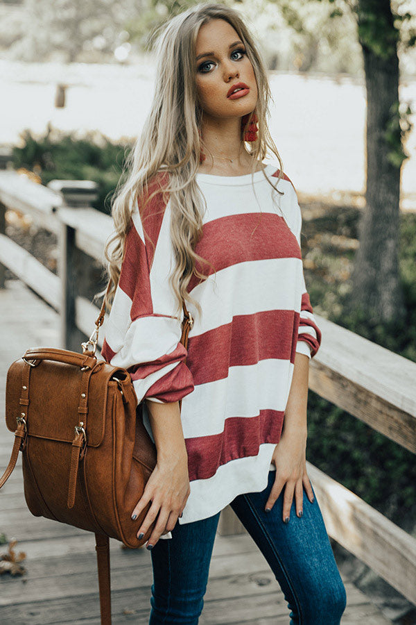 Off The Grid Stripe Sweatshirt In Crimson Image - 1