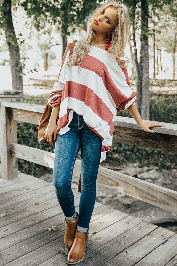 Off The Grid Stripe Sweatshirt In Crimson Image - 2