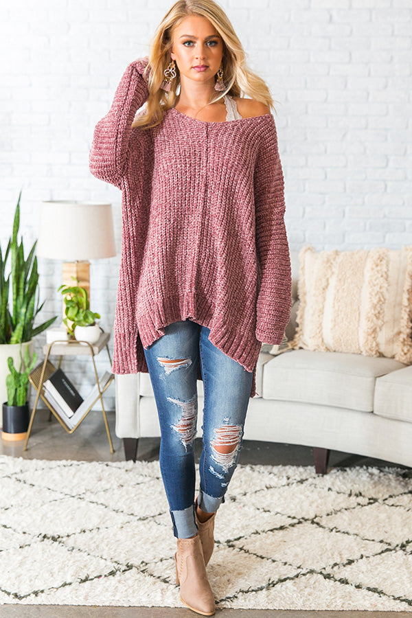 Let's Get Toasty Chenille Sweater In Rustic Rose