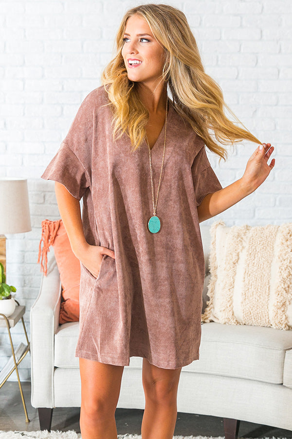 Take A Chance Corduroy Shift Dress in Latte Image - 2