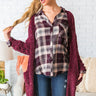 Sunsets And S'mores Nights Chenille Cardigan in Sangria Image - 1