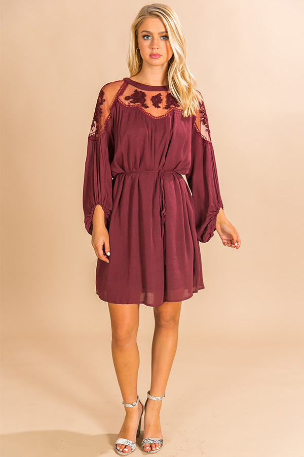 All Day Chic Lace Shift Dress In Merlot