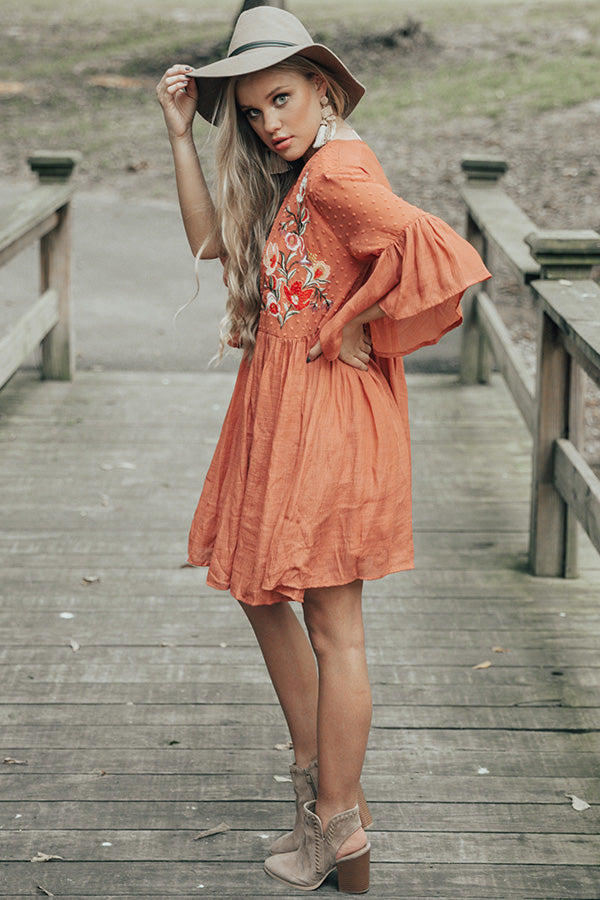 Secret To Happiness Embroidered Shift Dress in Rust Image - 4