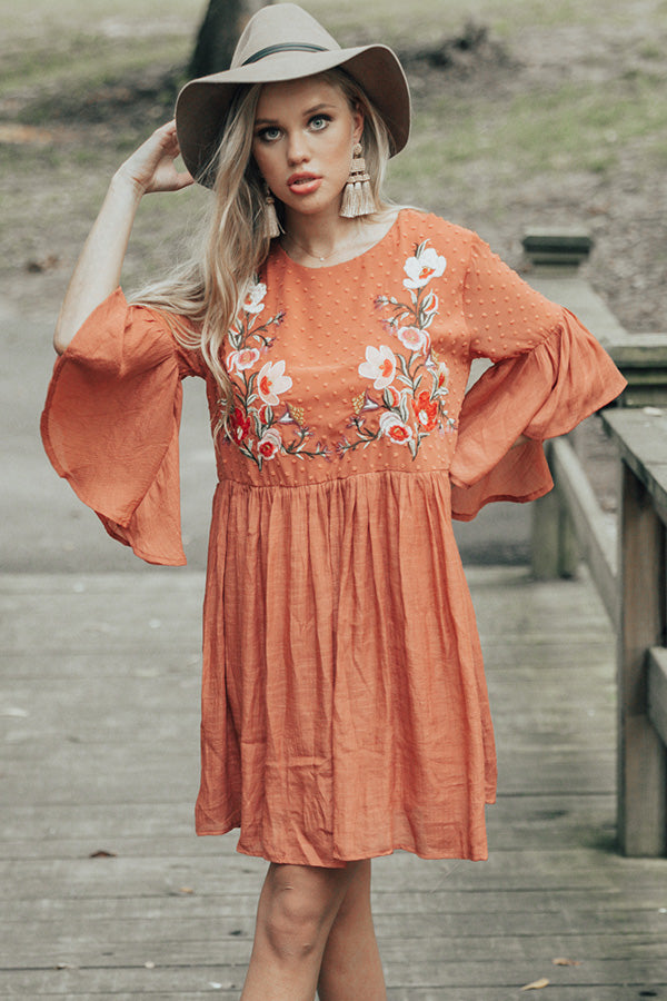 Secret To Happiness Embroidered Shift Dress in Rust Image - 2