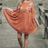 Secret To Happiness Embroidered Shift Dress in Rust Image - 1