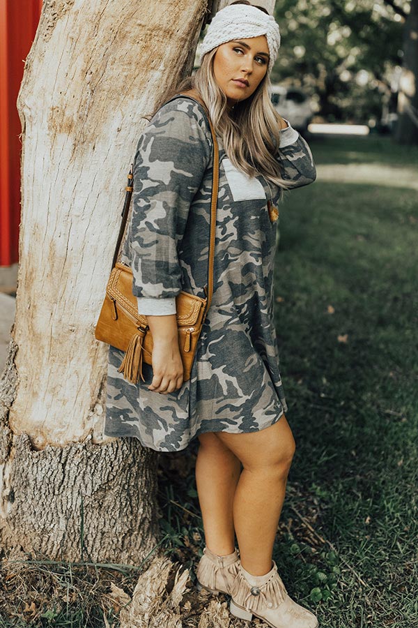 Own The Spotlight Camo Shift Dress Curves Image - 3