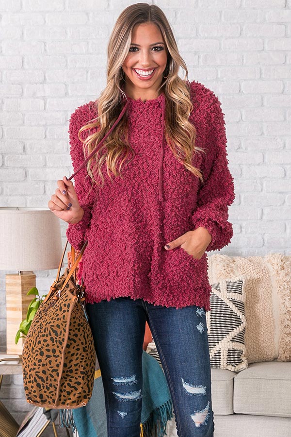 Cuddle Up And Get Cozy Hoodie In Sangria Image - 1