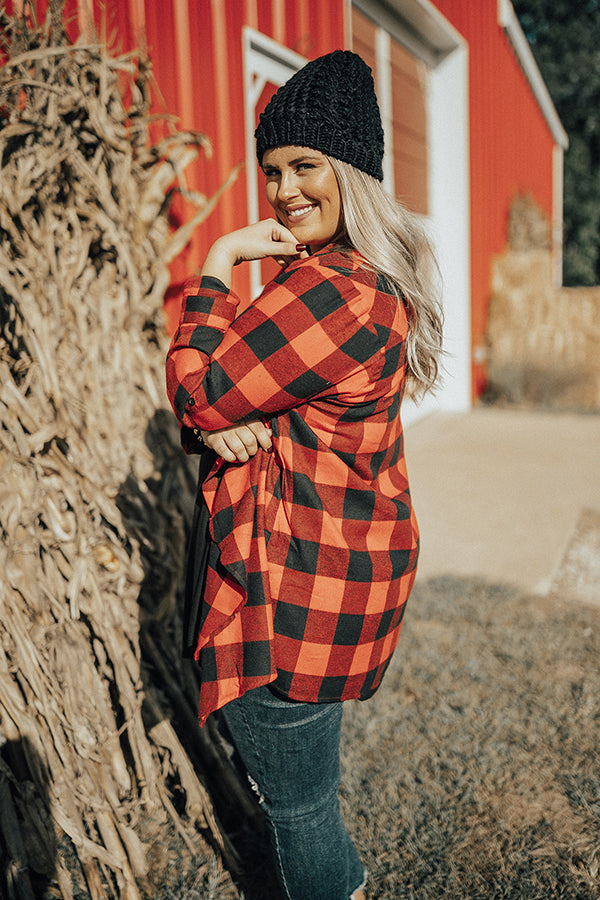 Cali Cuddles Buffalo Check Cardigan in Red Curves Image - 2
