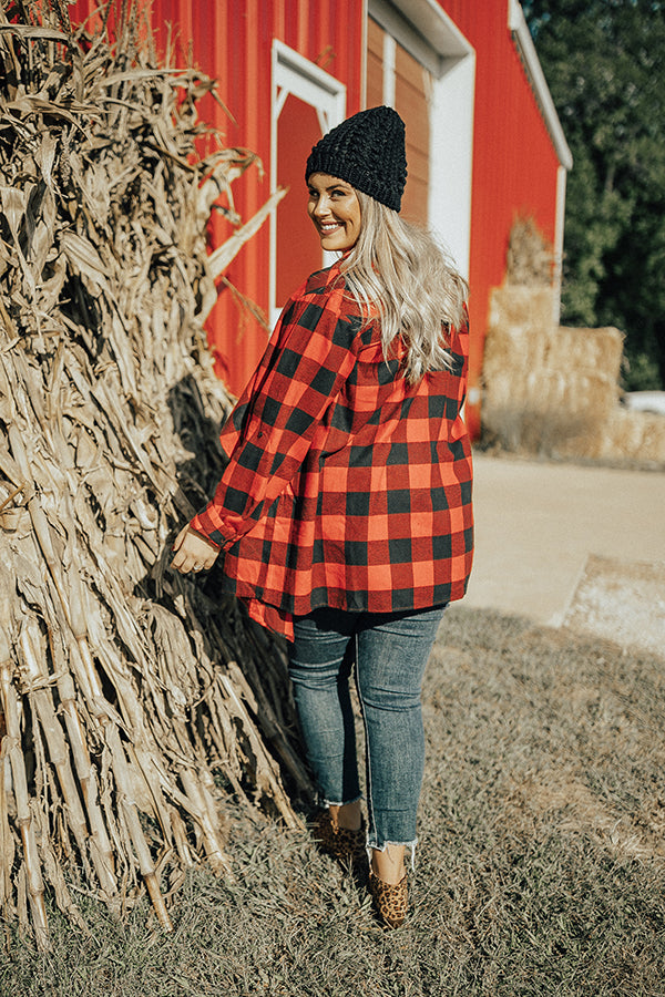 Cali Cuddles Buffalo Check Cardigan in Red Curves Image - 3