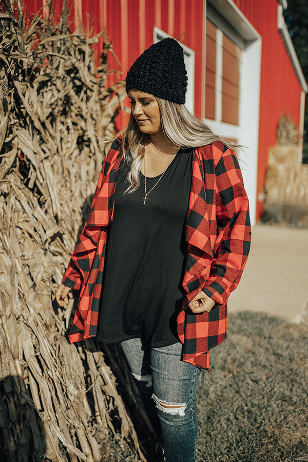 Cali Cuddles Buffalo Check Cardigan in Red Curves Image - 1
