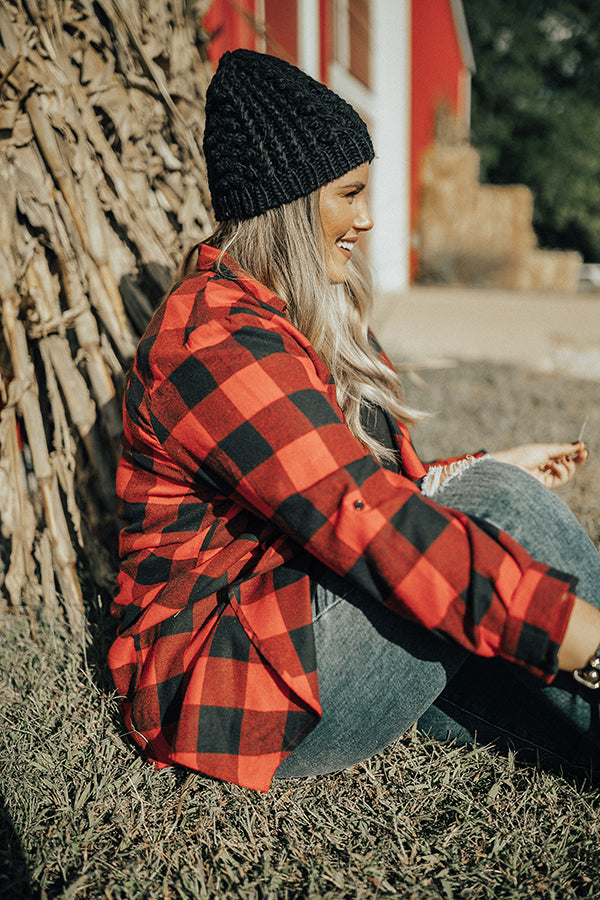 Cali Cuddles Buffalo Check Cardigan in Red Curves Image - 4