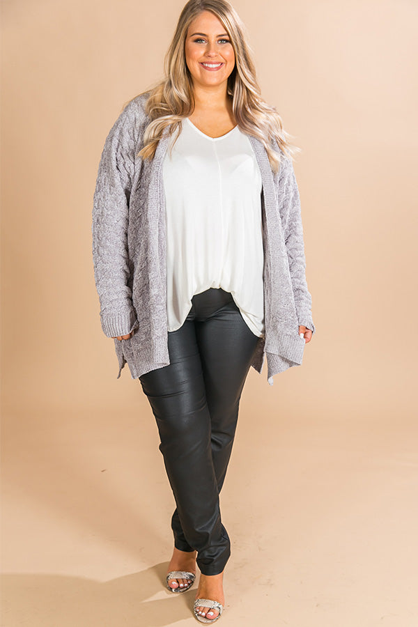 Wine Night Sippin' Chenille Cardigan In Grey Curves