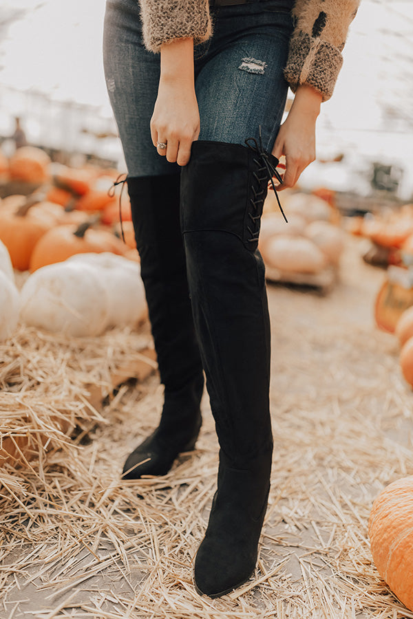 The Clara Over The Knee Faux Suede Boot in Black