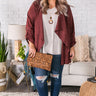 Cappuccino Crushing Faux Suede Jacket in Maroon Curves Image - 1