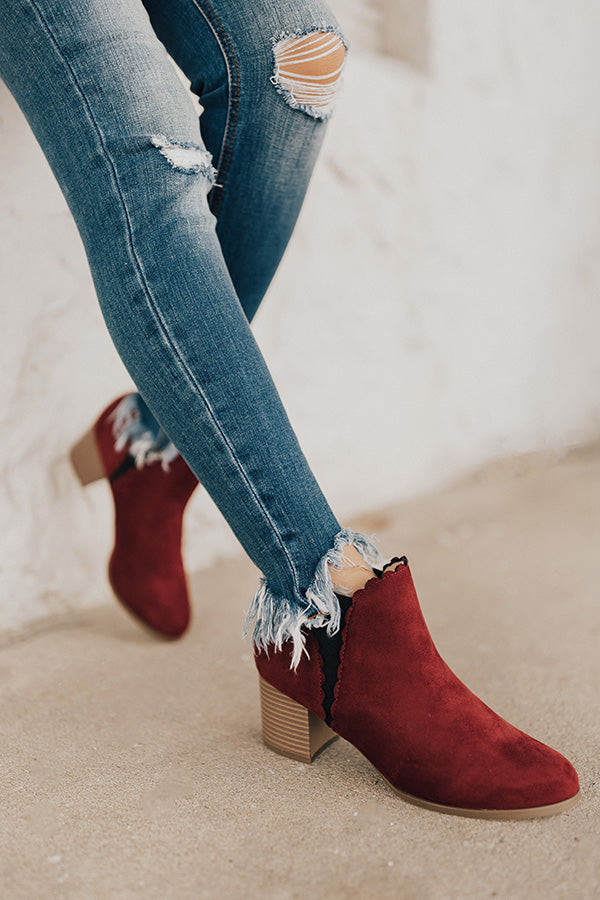 The Landon Faux Suede Bootie in Wine Image - 3