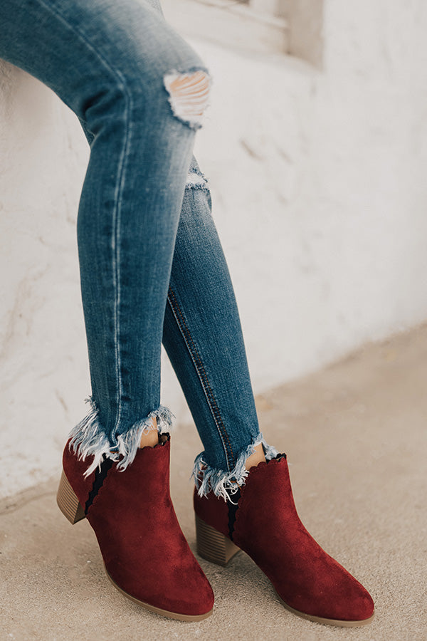 The Landon Faux Suede Bootie in Wine Image - 2