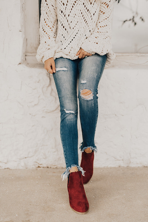 The Landon Faux Suede Bootie in Wine Image - 1