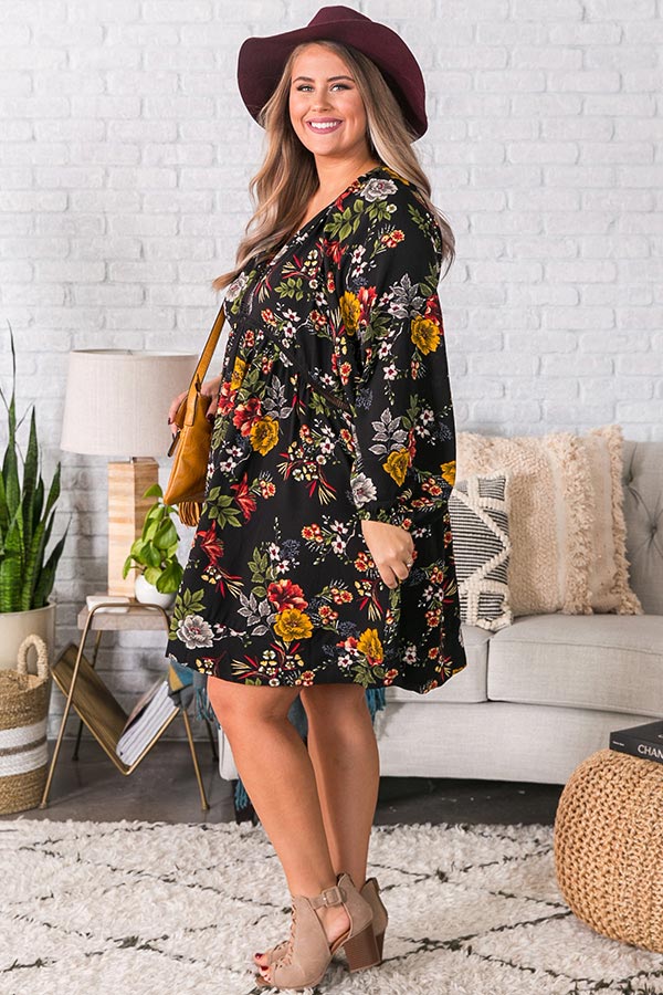 Harvest Happiness Floral Shift Dress In Black Curves Image - 3