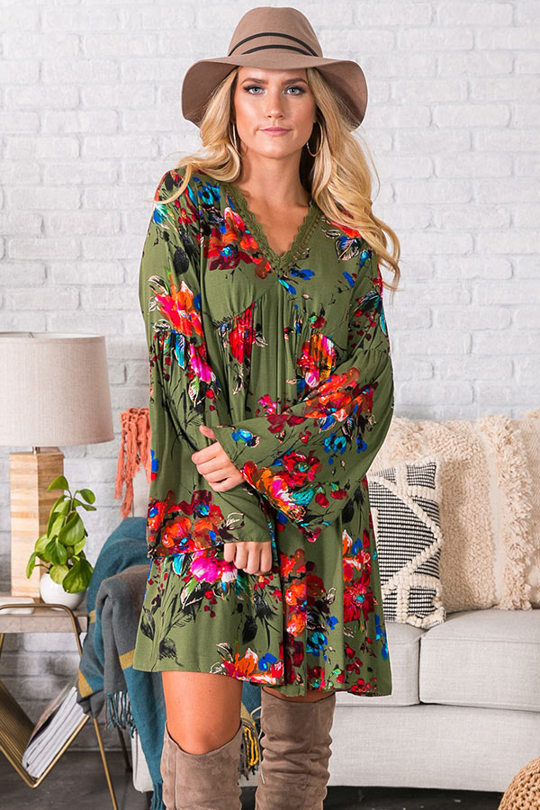 Endlessly Lovely Babydoll Dress In Army Green Image - 1