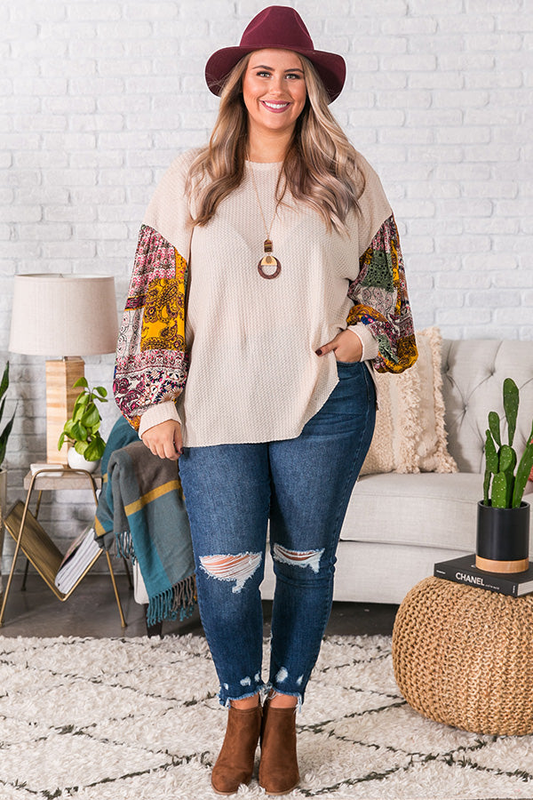 Sipping In Sonoma Waffle Knit Shift Top In Cream  Curves