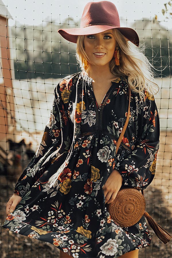 Harvest Happiness Floral Shift Dress In Black Image - 2