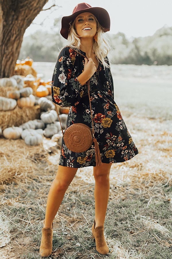 Harvest Happiness Floral Shift Dress In Black Image - 3