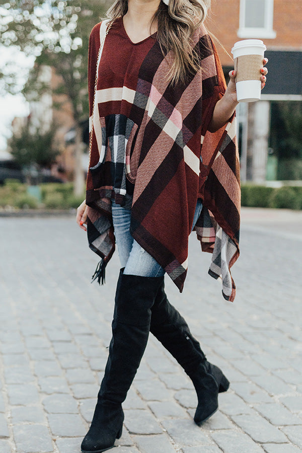 Toasting In Tahoe Plaid Poncho In Cinnamon Image - 1