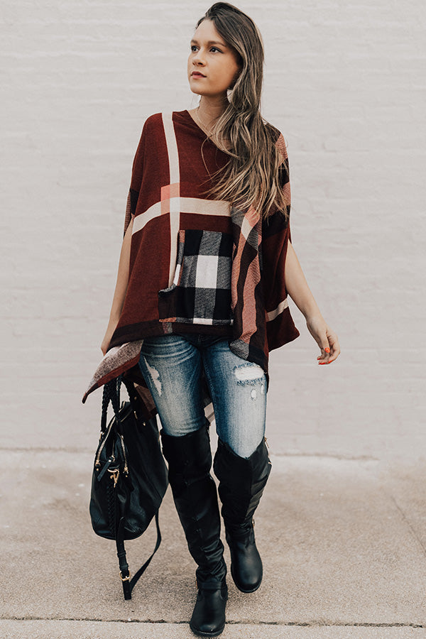 Toasting In Tahoe Plaid Poncho In Cinnamon Image - 3