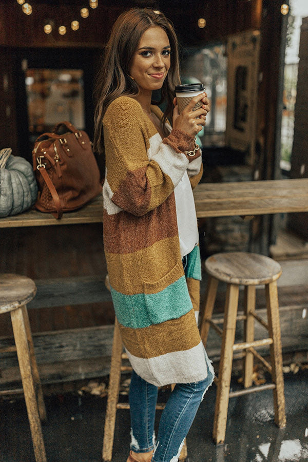 Bundled Up In Brooklyn Color Block Cardigan In Mustard Image - 1