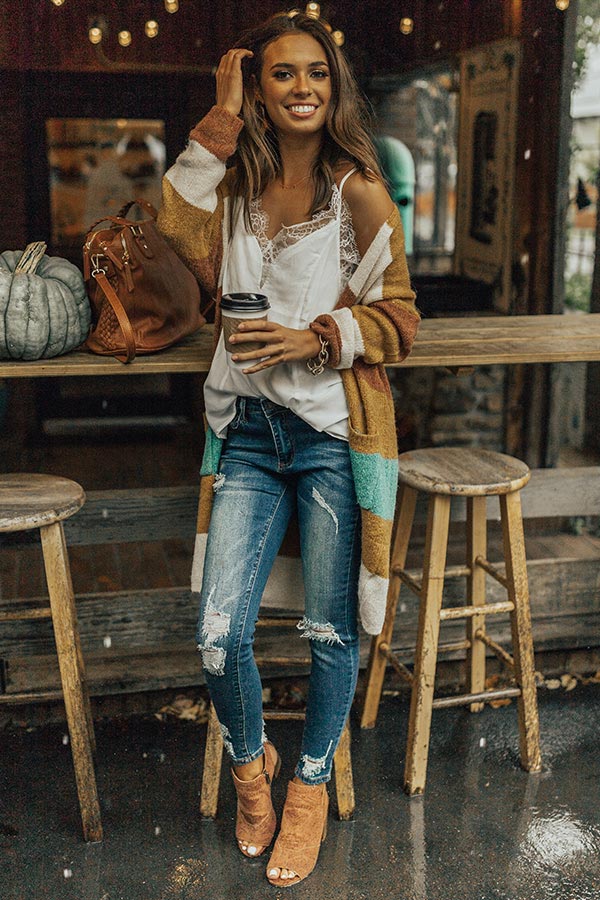 Bundled Up In Brooklyn Color Block Cardigan In Mustard Image - 1