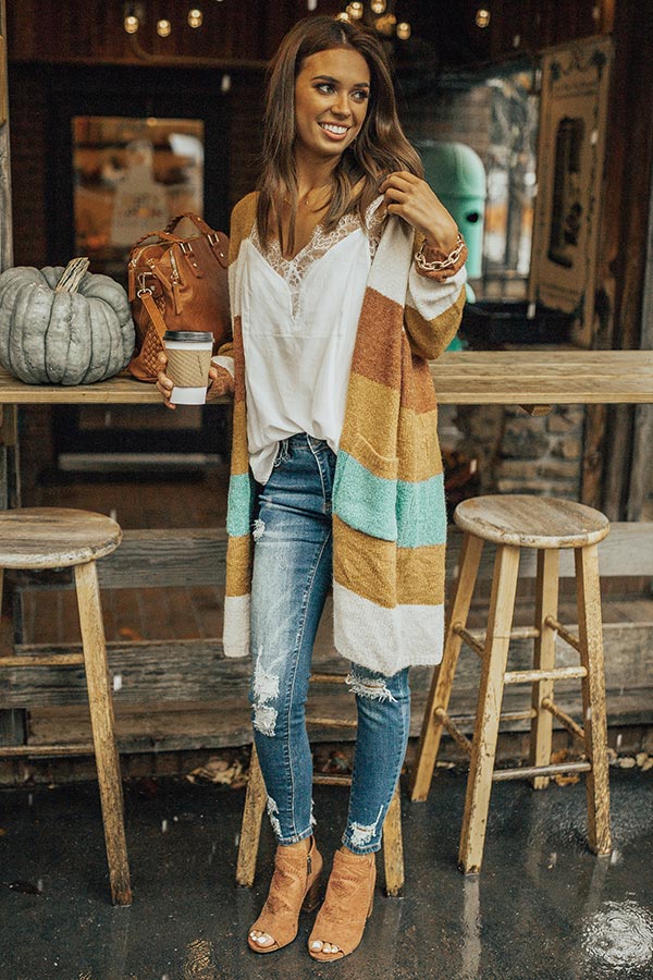 Bundled Up In Brooklyn Color Block Cardigan In Mustard Image - 1