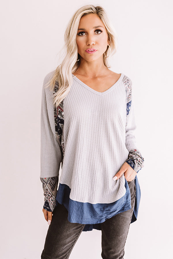 Mountainside Mimosas Waffle Knit Top In Grey Image - 1