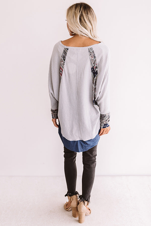 Mountainside Mimosas Waffle Knit Top In Grey Image - 5