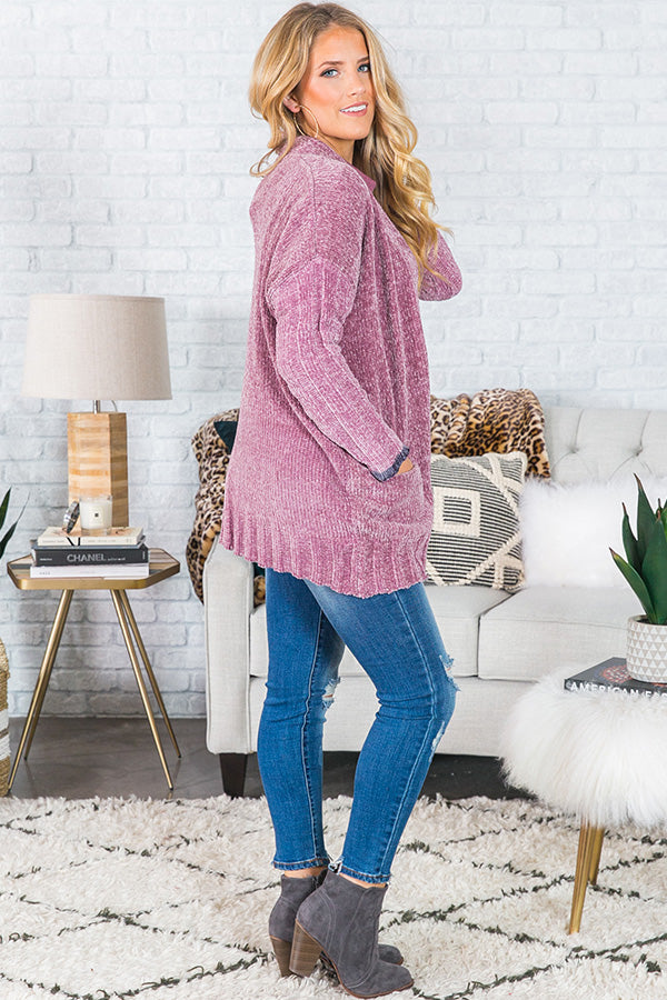 Sippin' On Sweet Cider Chenille Cardigan In Lavender Image - 3