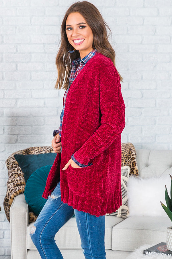 Sippin' On Sweet Cider Chenille Cardigan In Wine Image - 3