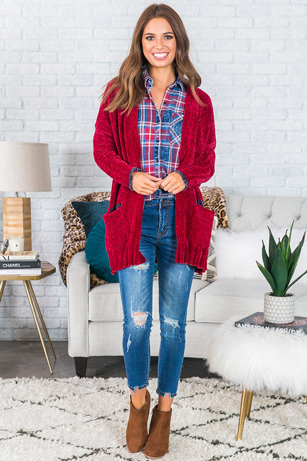 Sippin' On Sweet Cider Chenille Cardigan In Wine Image - 2