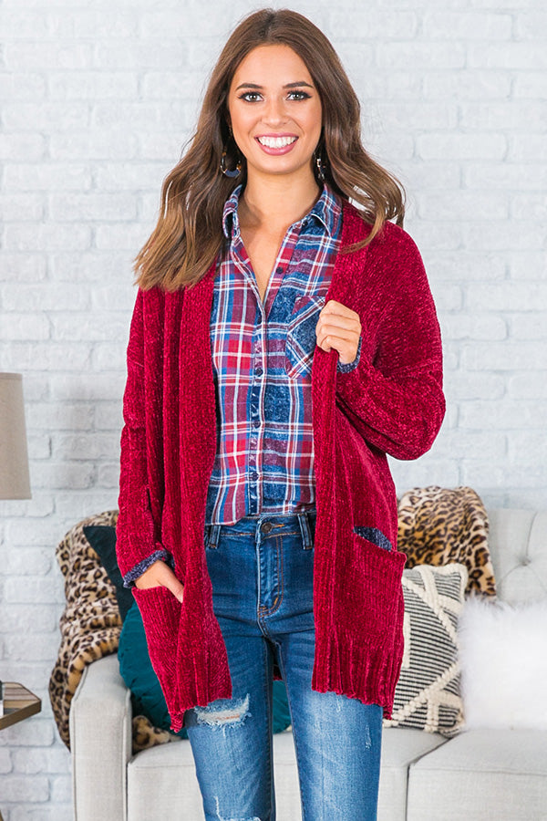 Sippin' On Sweet Cider Chenille Cardigan In Wine Image - 1