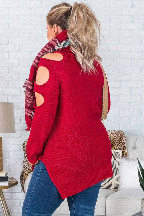 Jetting To Aspen Cold Shoulder Sweater In Red Curves Image - 5